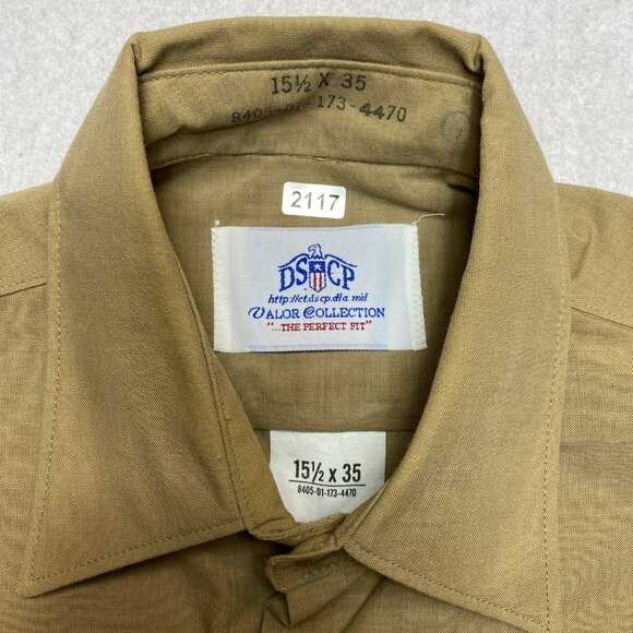 DSCP Uniform Shirt Mens 15.5 Tan Long Sleeve Military Perfect Fit Button Up - Picture 2 of 10